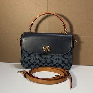 Coach Marlie top handle satchel in denim signature chambray C4921